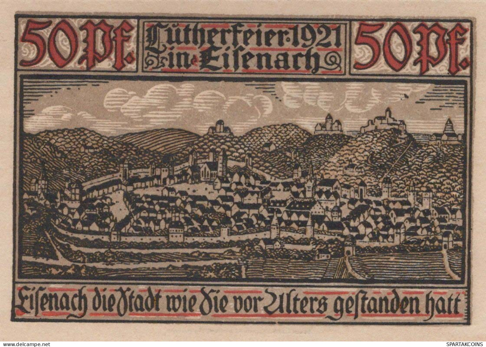 50 PFENNIG 1921 Stadt EISENACH Thuringia UNC DEUTSCHLAND Notgeld Banknote #PB115 - [11] Local Banknote Issues