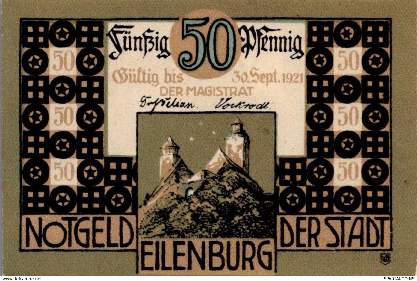 50 PFENNIG 1921 Stadt EILENBURG Saxony UNC DEUTSCHLAND Notgeld Banknote #PB073 - [11] Local Banknote Issues
