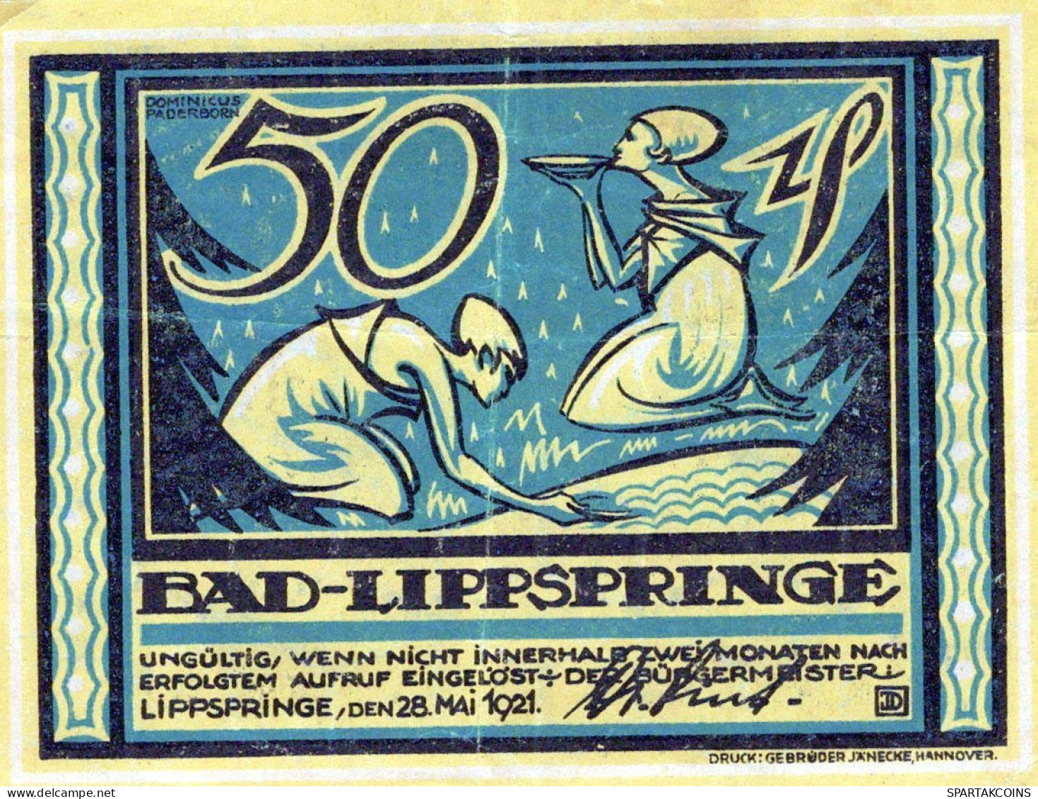 50 PFENNIG 1921 Stadt BAD LIPPSPRINGE Westphalia UNC DEUTSCHLAND Notgeld #PH240 - [11] Emissions Locales