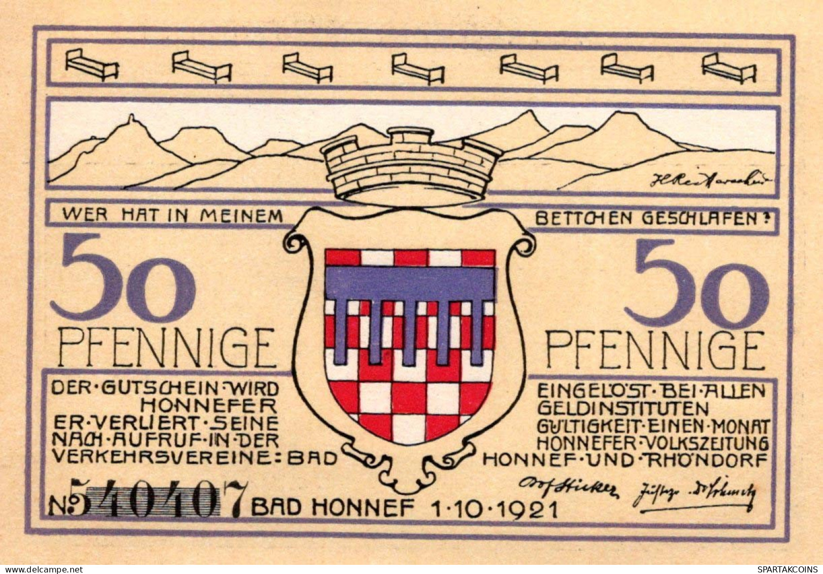 50 PFENNIG 1921 Stadt BAD HONNEF Rhine UNC DEUTSCHLAND Notgeld Banknote #PI478 - [11] Emissions Locales