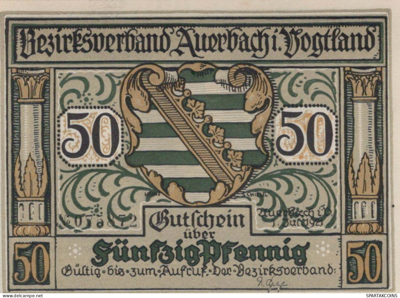 50 PFENNIG 1921 Stadt AUERBACH IM VOGTLAND Saxony UNC DEUTSCHLAND Notgeld #PI438 - [11] Emissions Locales
