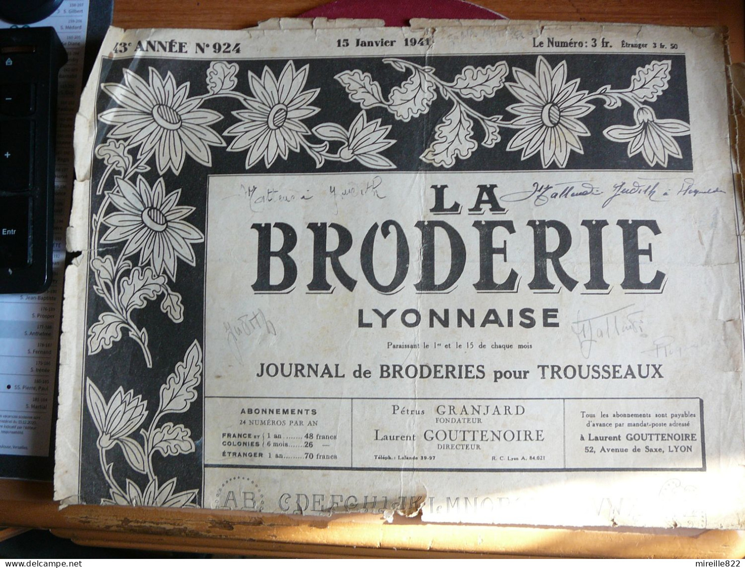 Journal - La Broderie Lyonaise - 15 Janvier 1941 N°924 - Otros & Sin Clasificación