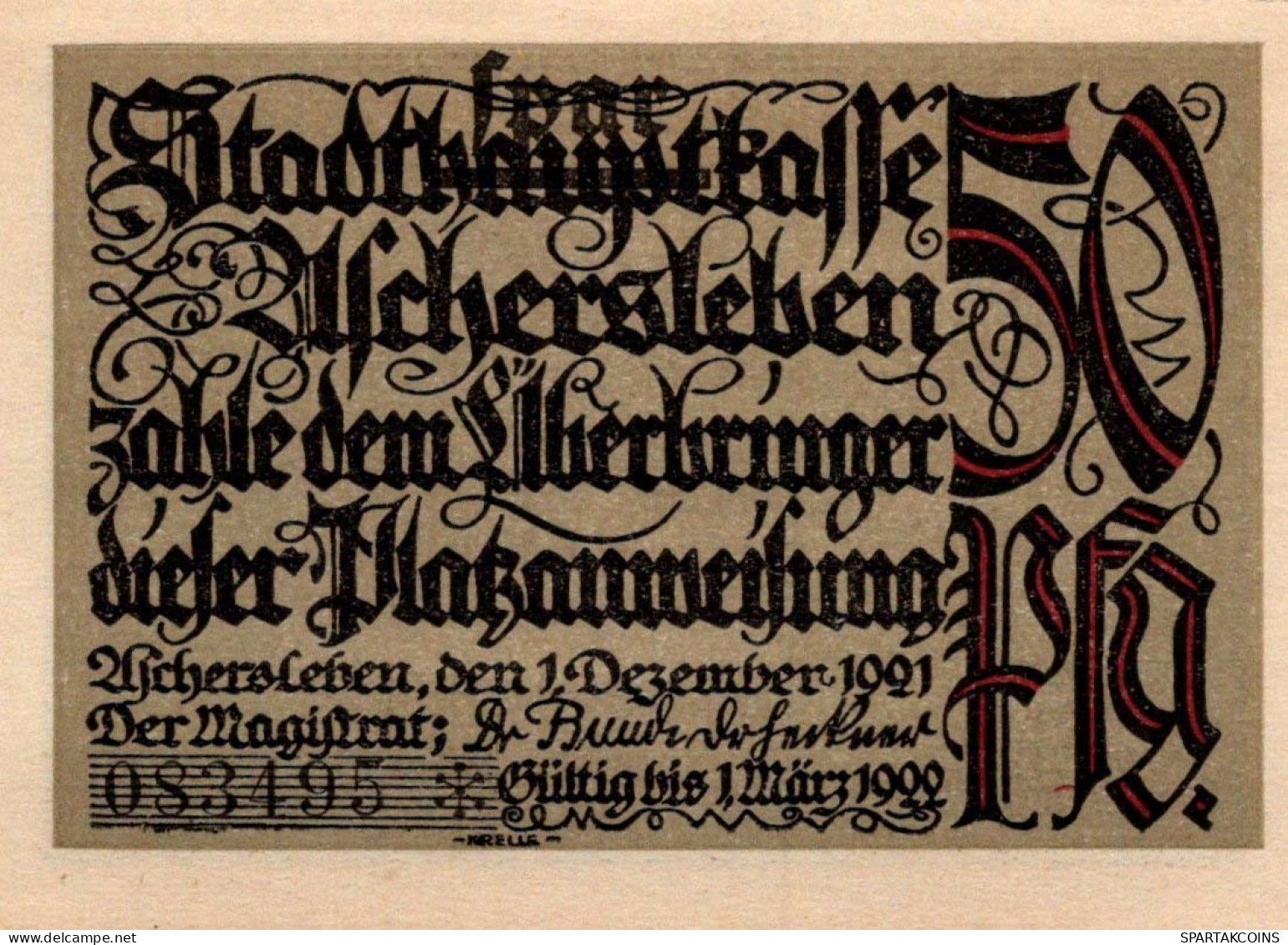 50 PFENNIG 1921 Stadt ASCHERSLEBEN Saxony UNC DEUTSCHLAND Notgeld #PA107 - [11] Local Banknote Issues