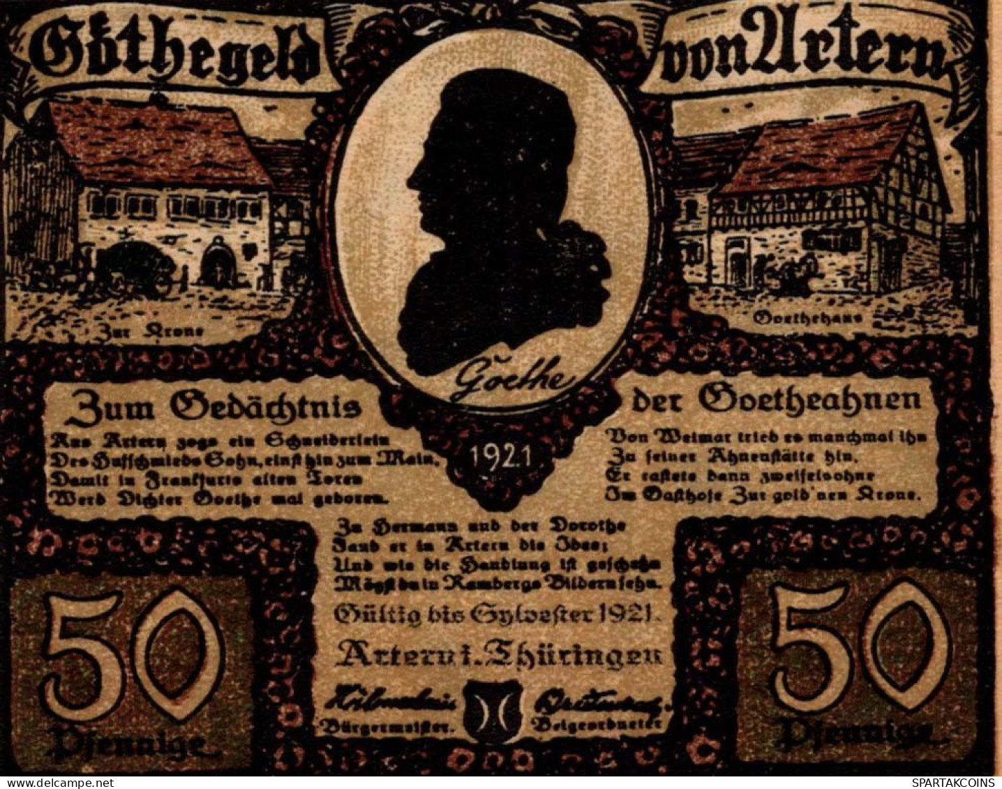 50 PFENNIG 1921 Stadt ARTERN Saxony UNC DEUTSCHLAND Notgeld Banknote #PA111 - [11] Local Banknote Issues