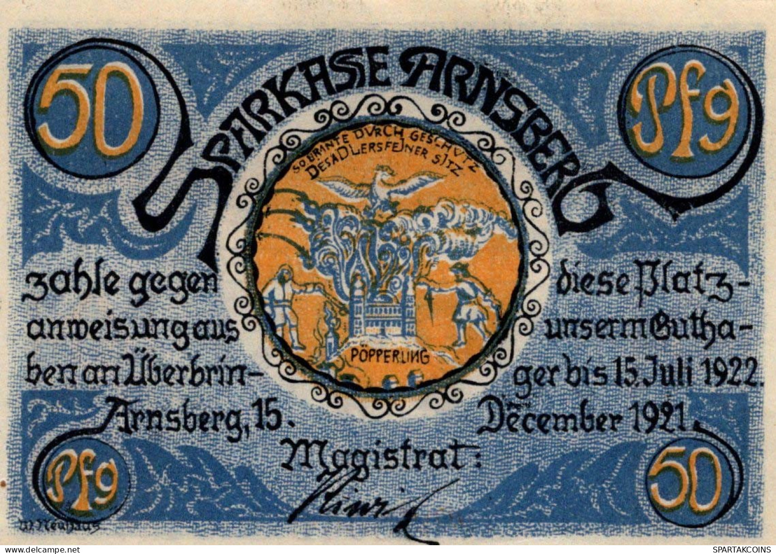 50 PFENNIG 1921 Stadt ARNSBERG Westphalia UNC DEUTSCHLAND Notgeld #PA121 - [11] Local Banknote Issues