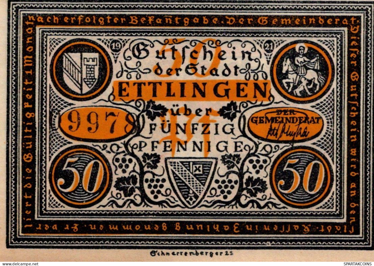 50 PFENNIG 1921 Stadt ETTLINGEN Baden DEUTSCHLAND Notgeld Banknote #PF715 - [11] Emissions Locales