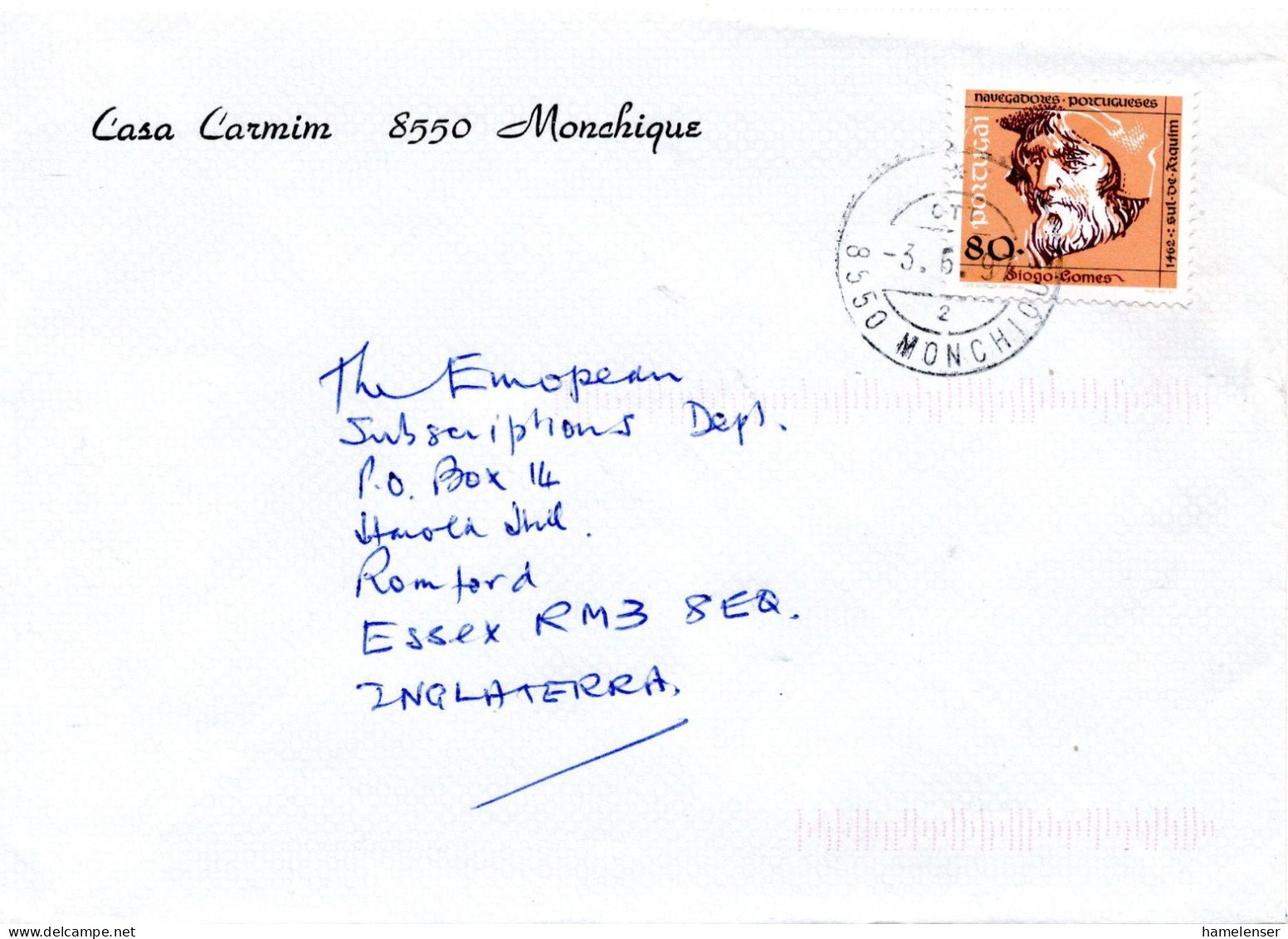 76620 - Portugal - 1997 - 80$oo Seefahrer EF A Bf MONCHIQUE -> Grossbritannien - Covers & Documents