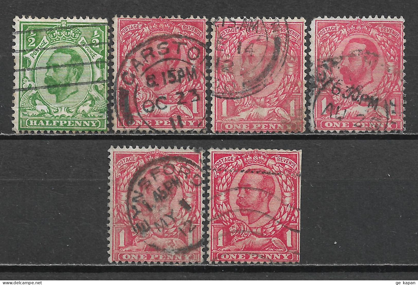 1911,1912 GREAT BRITAIN Set Of 6 Used Stamps (Scott # 151,152,154) CV $20.50 - Used Stamps