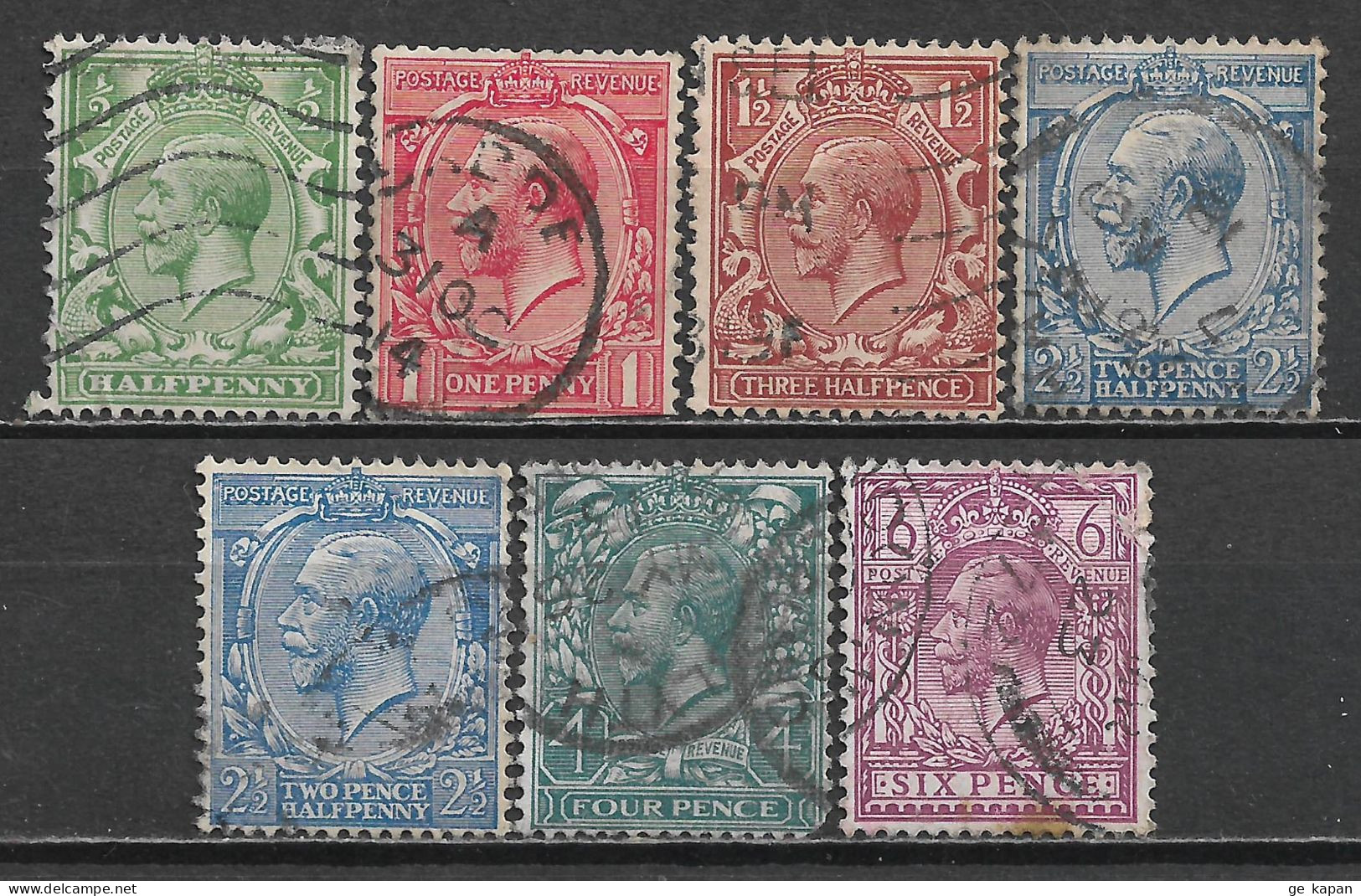 1912 GREAT BRITAIN Set Of 7 Used Stamps (Scott # 159-161,163,165,167) CV $23.20 - Used Stamps