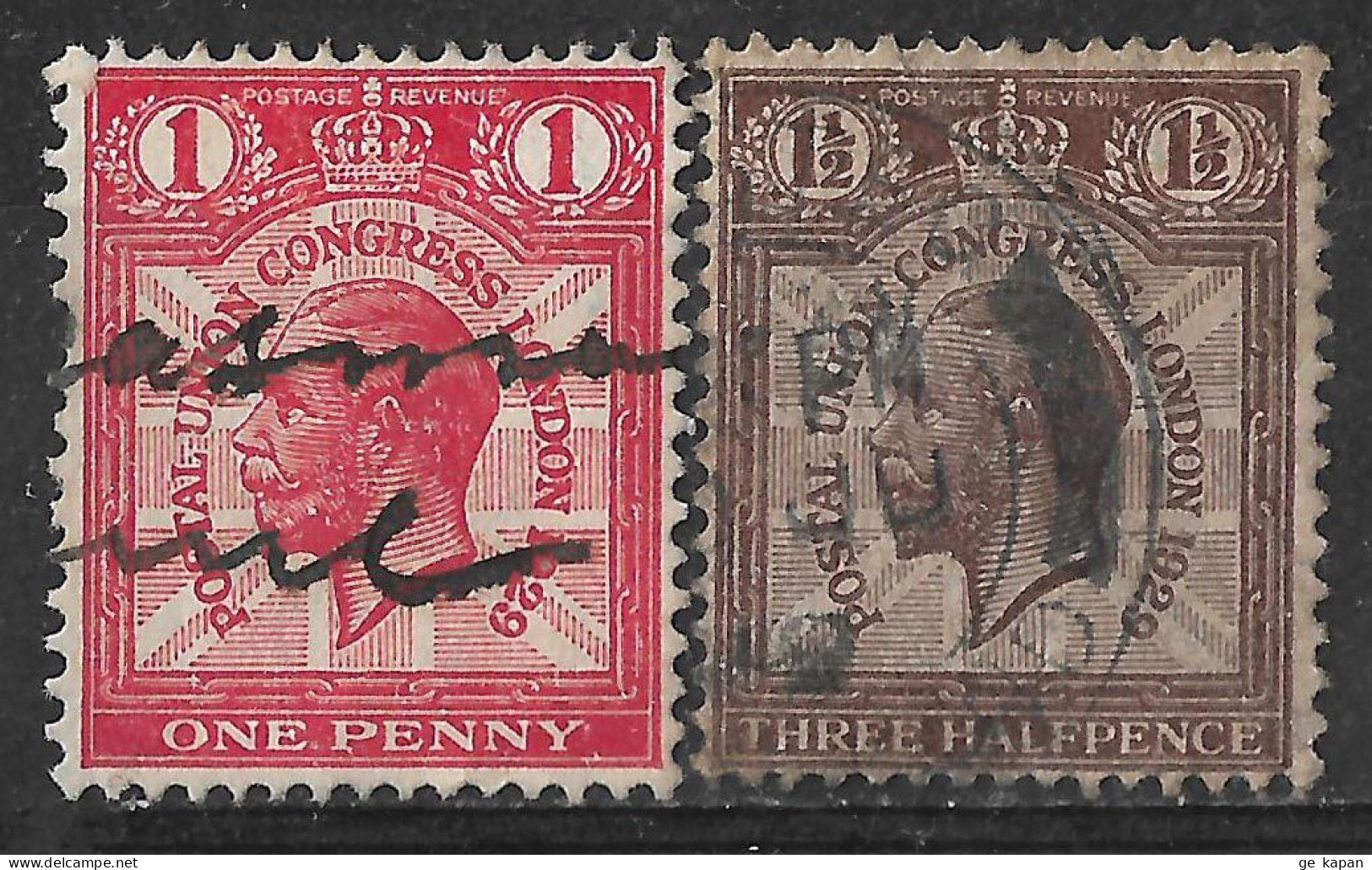 1929 GREAT BRITAIN Set Of 2 Used Stamps (Scott # 206,207) CV $4.50 - Used Stamps