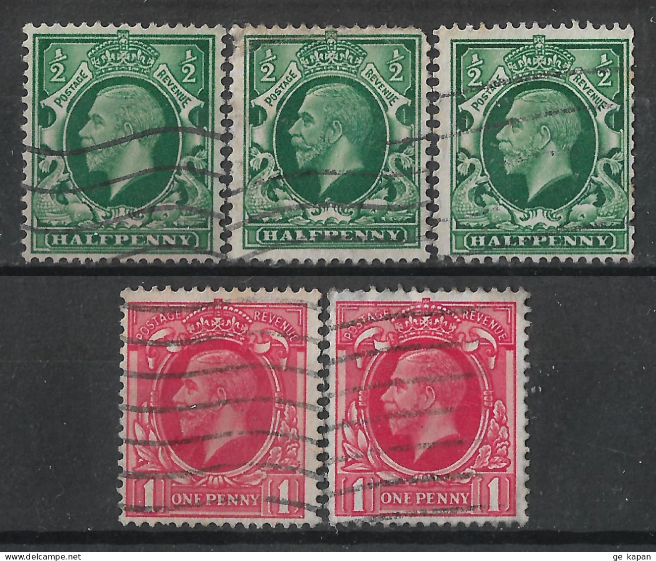 1934 GREAT BRITAIN Set Of 5 Used Stamps (Scott # 210,211) CV $3.00 - Oblitérés