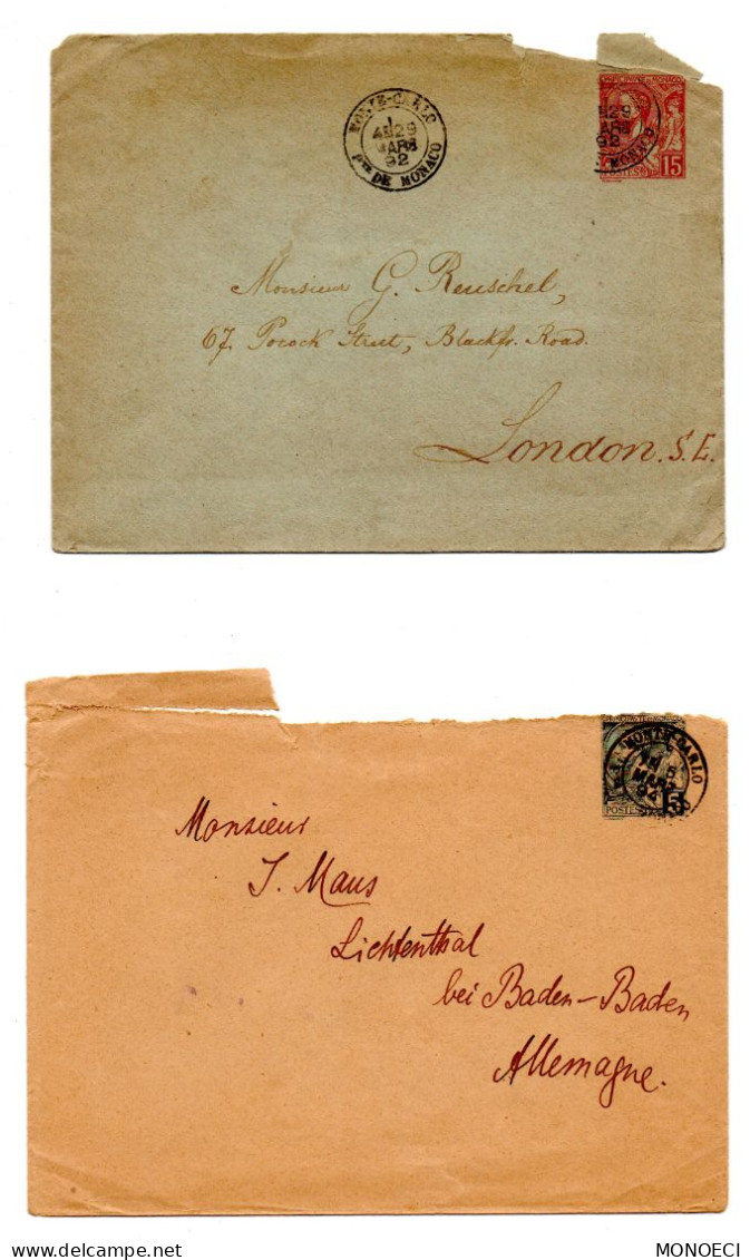 MONACO -- MONTE CARLO -- 2 Enveloppes Prince Albert 1er - Usati