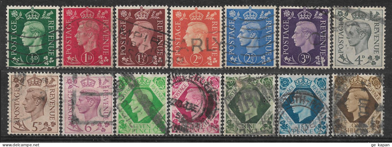 1937-1939 GREAT BRITAIN Complete Set Of 14 Used Stamps (Scott # 235-248) CV $9.10 - Usados