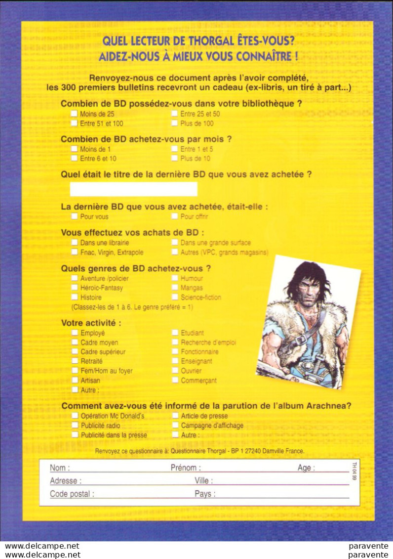 ROSINSKI VRANCKEN : Flyer QUEL LECTEUR DE THORGAL ETES VOUS En 1999 - Autres & Non Classés