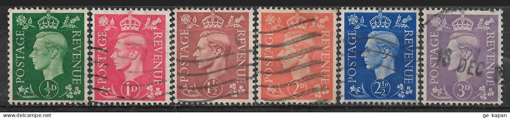 1941-1942 GREAT BRITAIN Complete Set Of 6 Used Stamps (Scott # 258-263) CV $3.30 - Usati