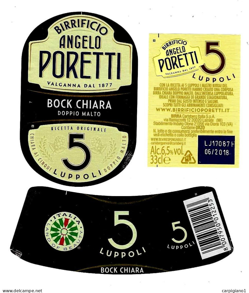 ITALIA ITALY - 2017 Etichetta Birra Beer Bière ANGELO PORETTI 5 Luppoli Bock Chiara - Birra