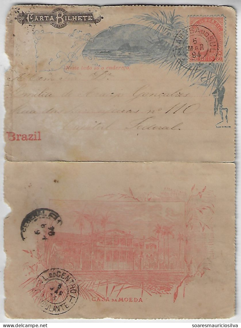 Brazil 1894 Postal Stationery Letter Sheet Sent From Paraíba Do Sul To Rio De Janeiro Railroad Cancel Ambulant - Enteros Postales