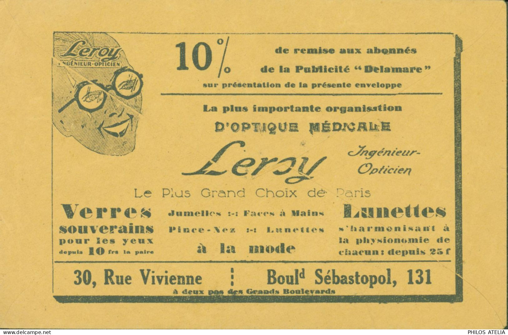 Enveloppe Illustrée Verres Leroy L Delamare Paris Timbre Préoblitéré YT N°51 Semeuse Camée 10c Vert - 1893-1947