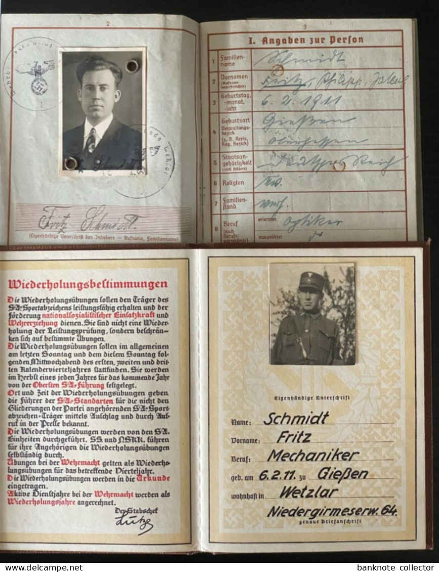 Deutschland, Germany - SA-Urkunde-Ausweis + Hülle & Wehrpaß Einer Person 1938 - 1939 ! - 1939-45