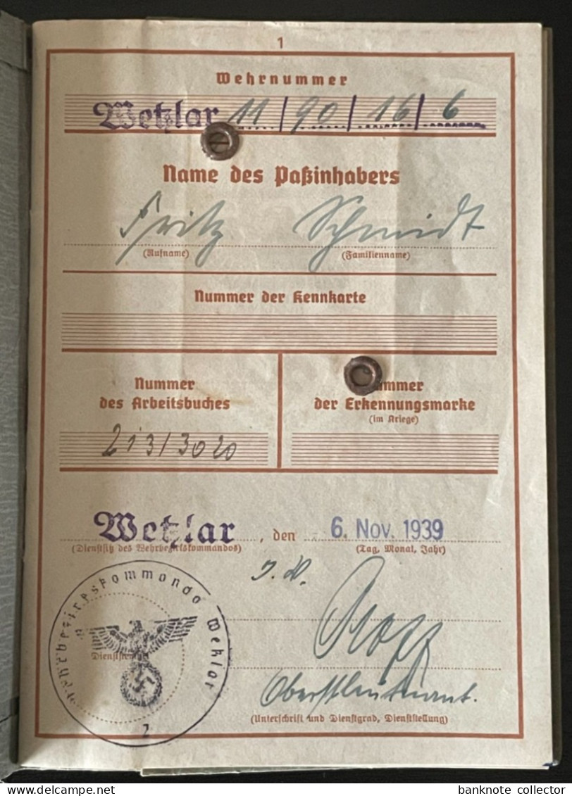 Deutschland, Germany - SA-Urkunde-Ausweis + Hülle & Wehrpaß Einer Person 1938 - 1939 ! - 1939-45