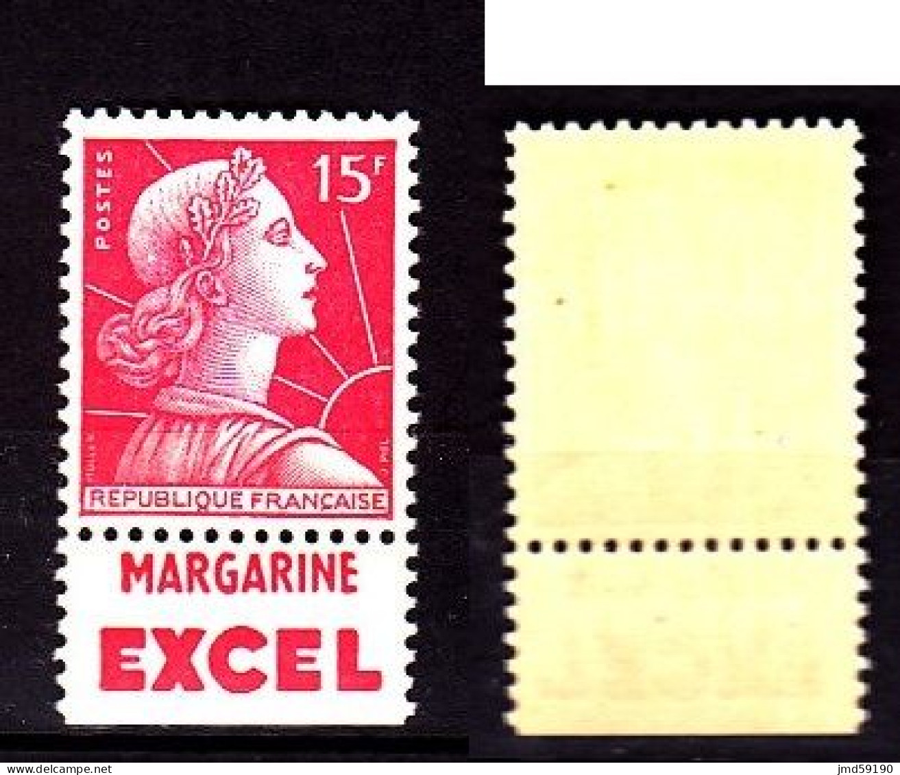 Timbre Neuf ** 1011 Marianne De Muller 15fr Rouge Carminé, Avec Bande Publicitaire EXCEL - Unused Stamps