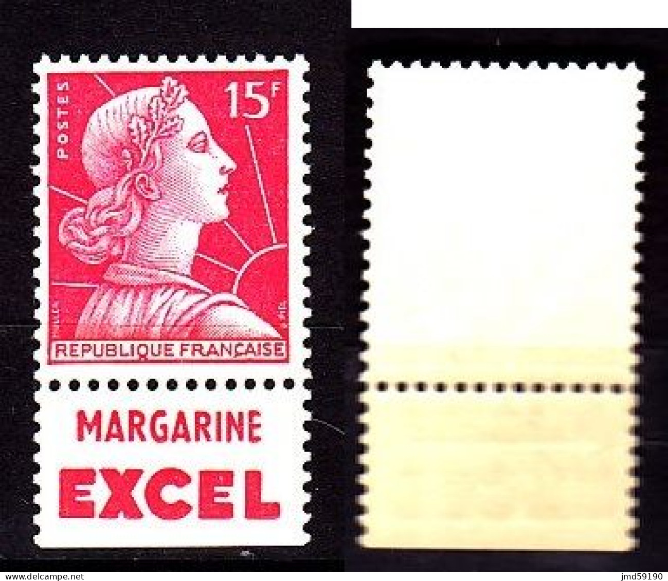 Timbre Neuf ** 1011 Marianne De Muller 15fr Rouge Carminé, Avec Bande Publicitaire EXCEL - Unused Stamps