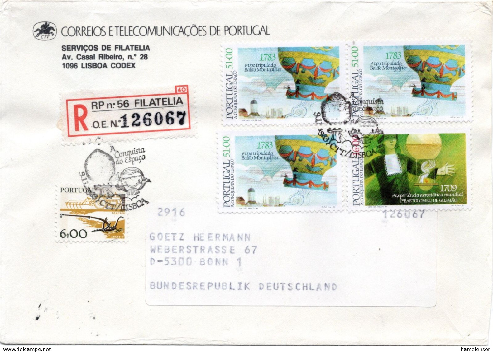 76624 - Portugal - 1983 - 3@51$oo Luftfahrt MiF A R-Bf SoStpl LISBOA - ... -> Westdeutschland - Covers & Documents