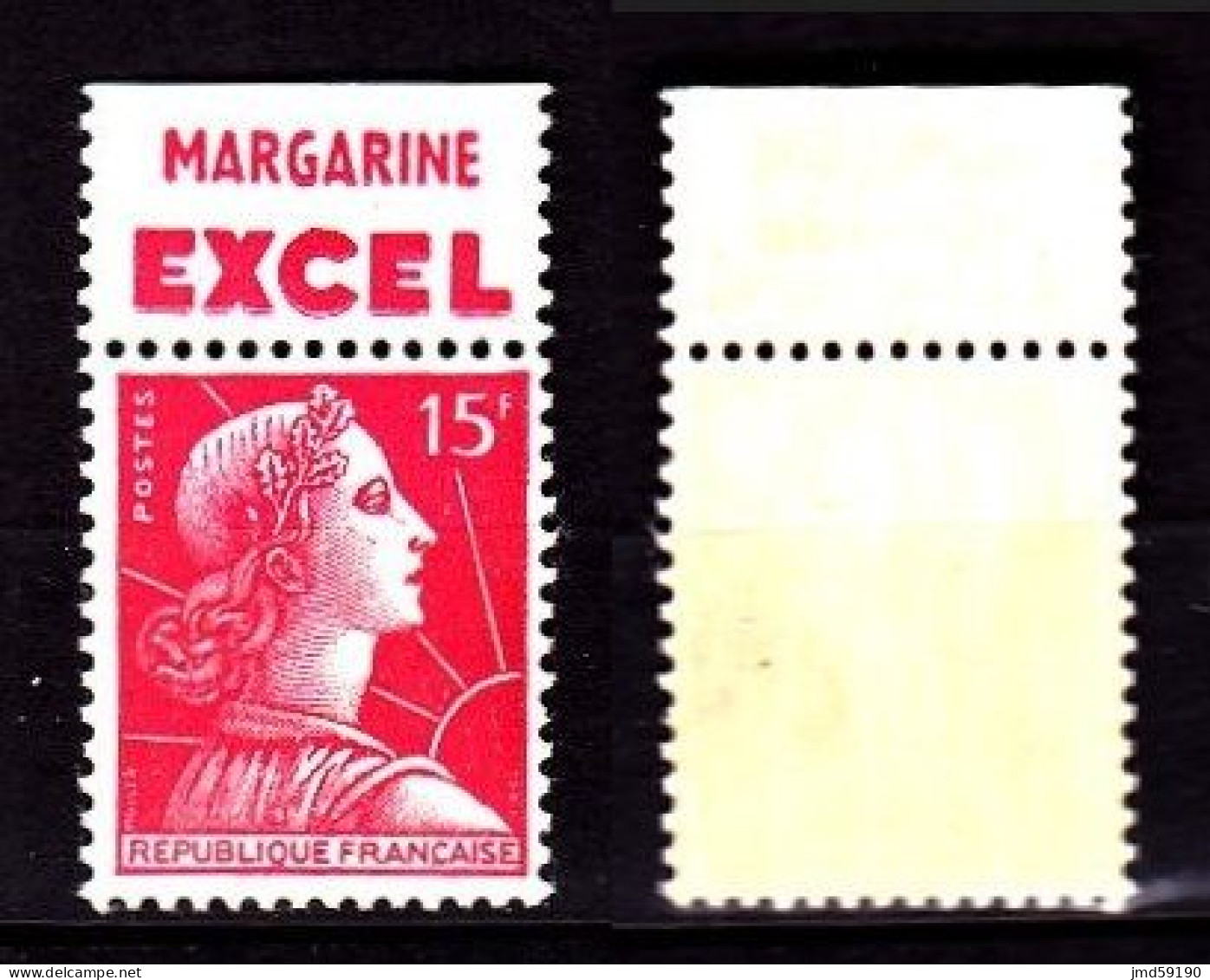 Timbre Neuf * 1011 Marianne De Muller 15fr Rouge Carminé, Avec Bande Publicitaire EXCEL - Unused Stamps