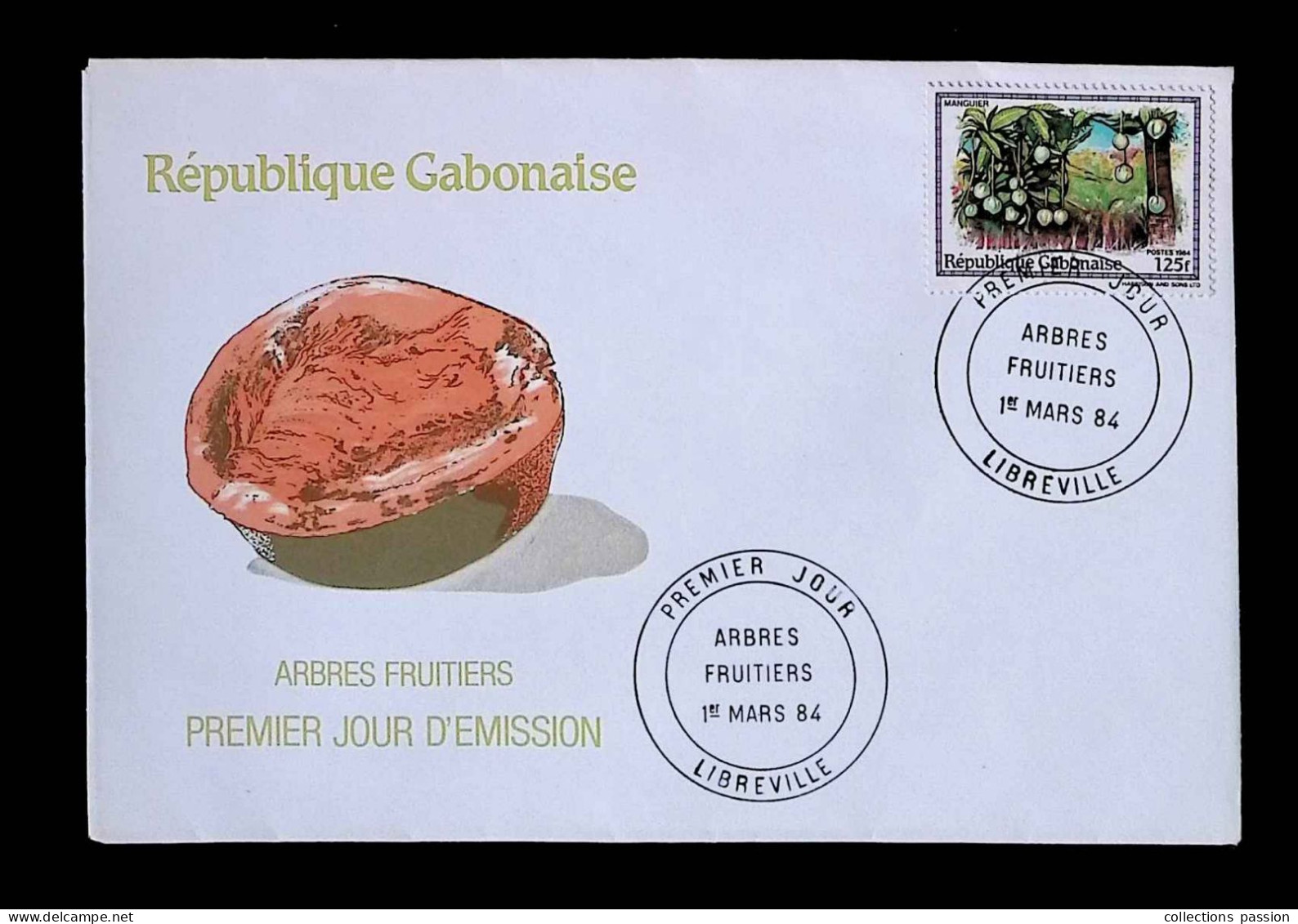 CL, FDC, Premier Jour, République Gabonaise, Libreville, 1 Er Mars 1984, Arbres Fruitiers, Manguier - Gabun (1960-...)