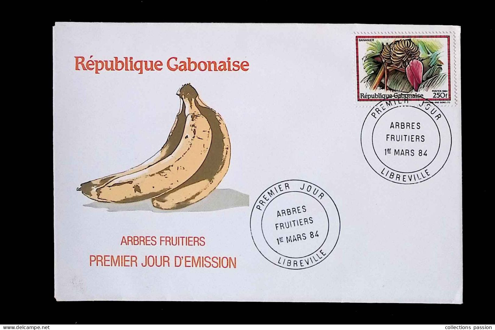 CL, FDC, Premier Jour, République Gabonaise, Libreville, 1 Er Mars 1984, Arbres Fruitiers, Bananier - Gabón (1960-...)