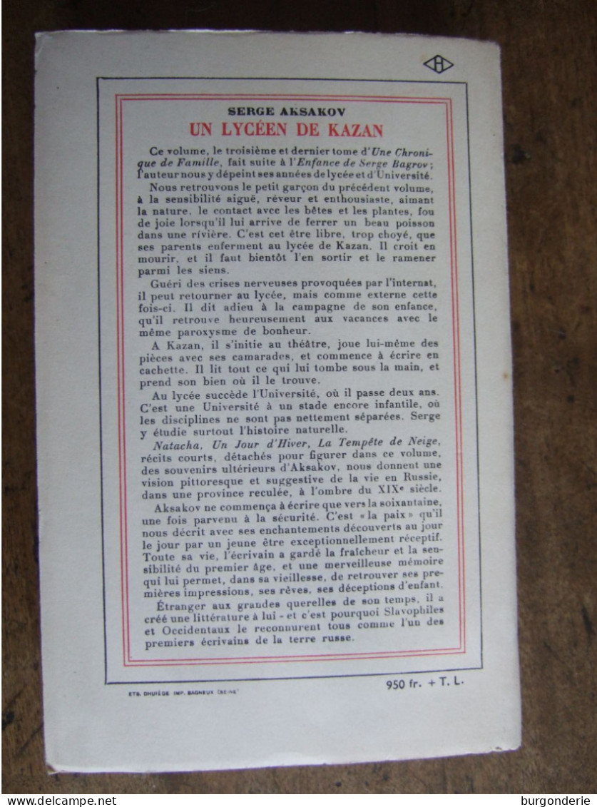 UN LYCEEN DE KAZAN / SERGE AKSAKOV / GALLIMARD  / 1958 - Biographie