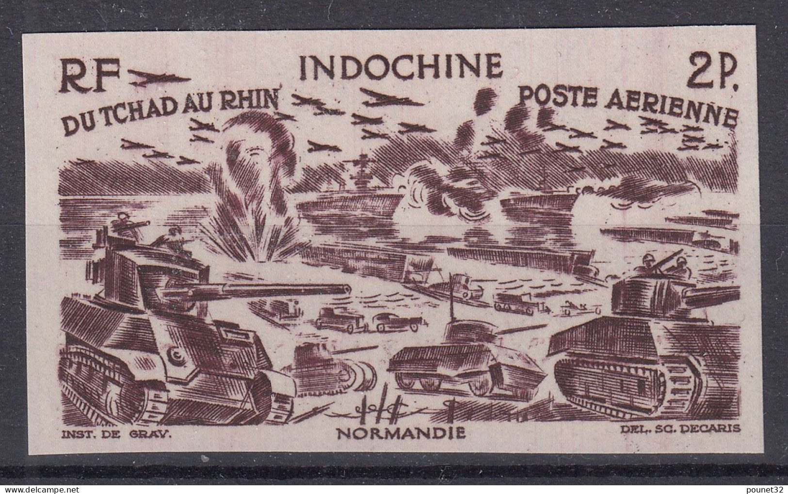 TIMBRE INDOCHINE POSTE AERIENNE N° 43 NON DENTELE NEUF ** GOMME SANS CHARNIERE - Aéreo