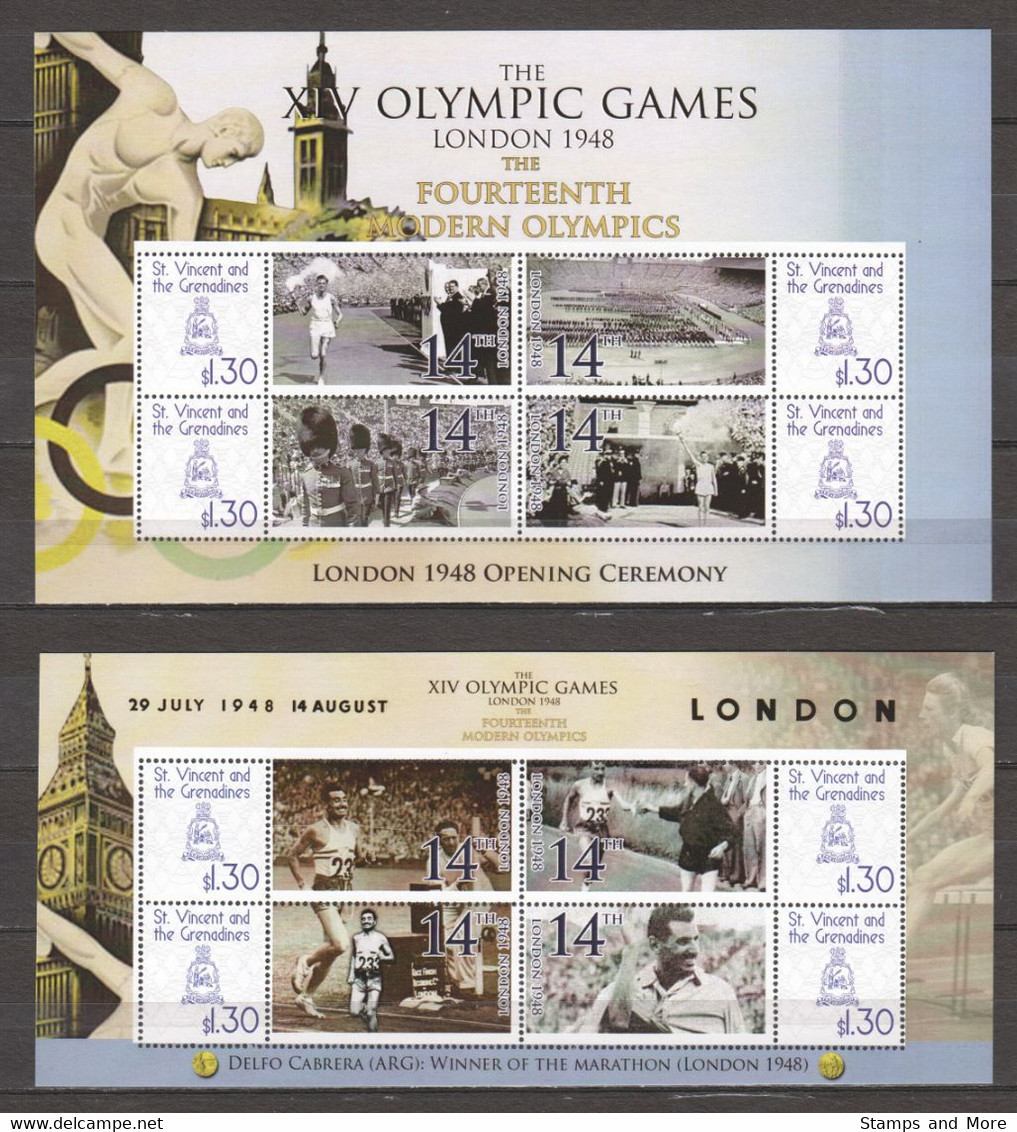 St Vincent Grenadines - SUMMER OLYMPICS LONDON 1948 - Set 2 Of 2 MNH Sheets - Sommer 1948: London