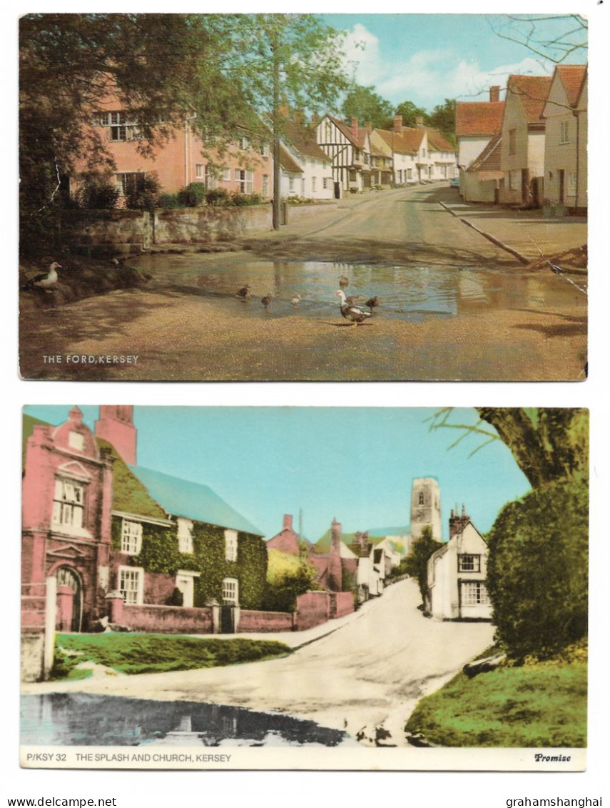 2 Postcards Lot UK Suffolk Kersey The Ford & The Splash And Church Unposted - Sonstige & Ohne Zuordnung