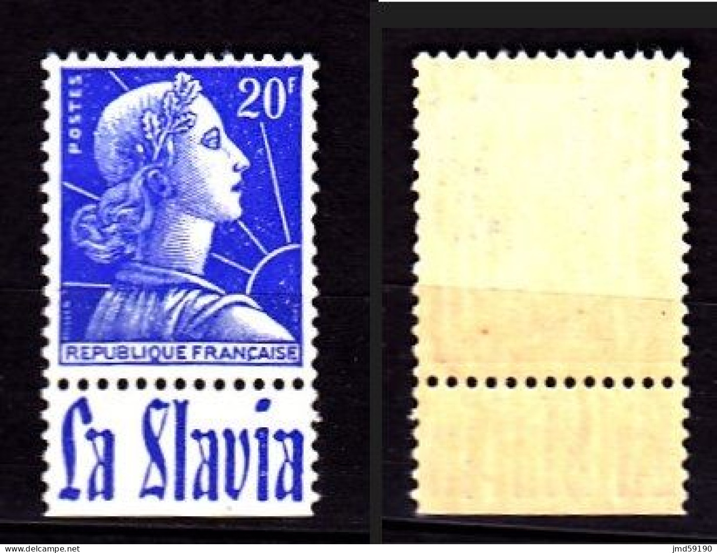 Timbre Neuf ** 1011B Marianne De Muller 20fr Bleu, Avec Bande Publicitaire LA SLAVIA - Unused Stamps