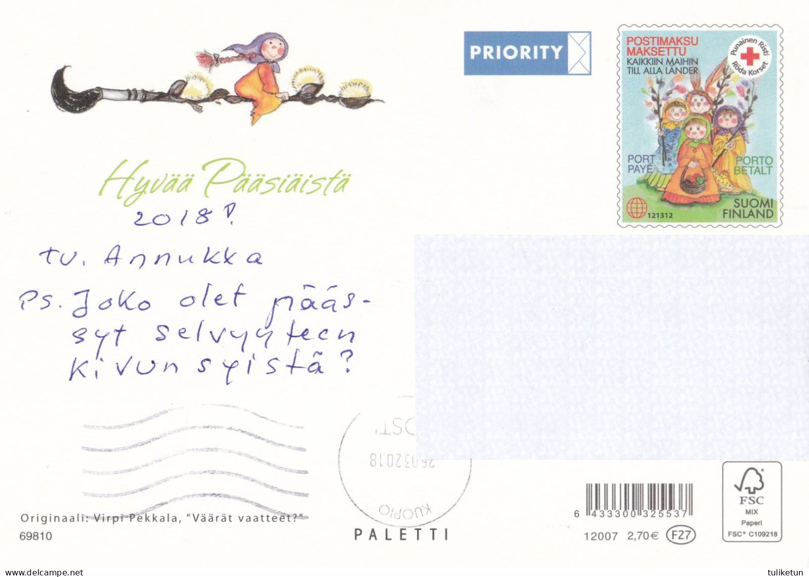 Postal Stationery - Easter Witches - Eggs In The Basket - Red Cross - Suomi Finland - Postage Paid - Pekkala - Enteros Postales