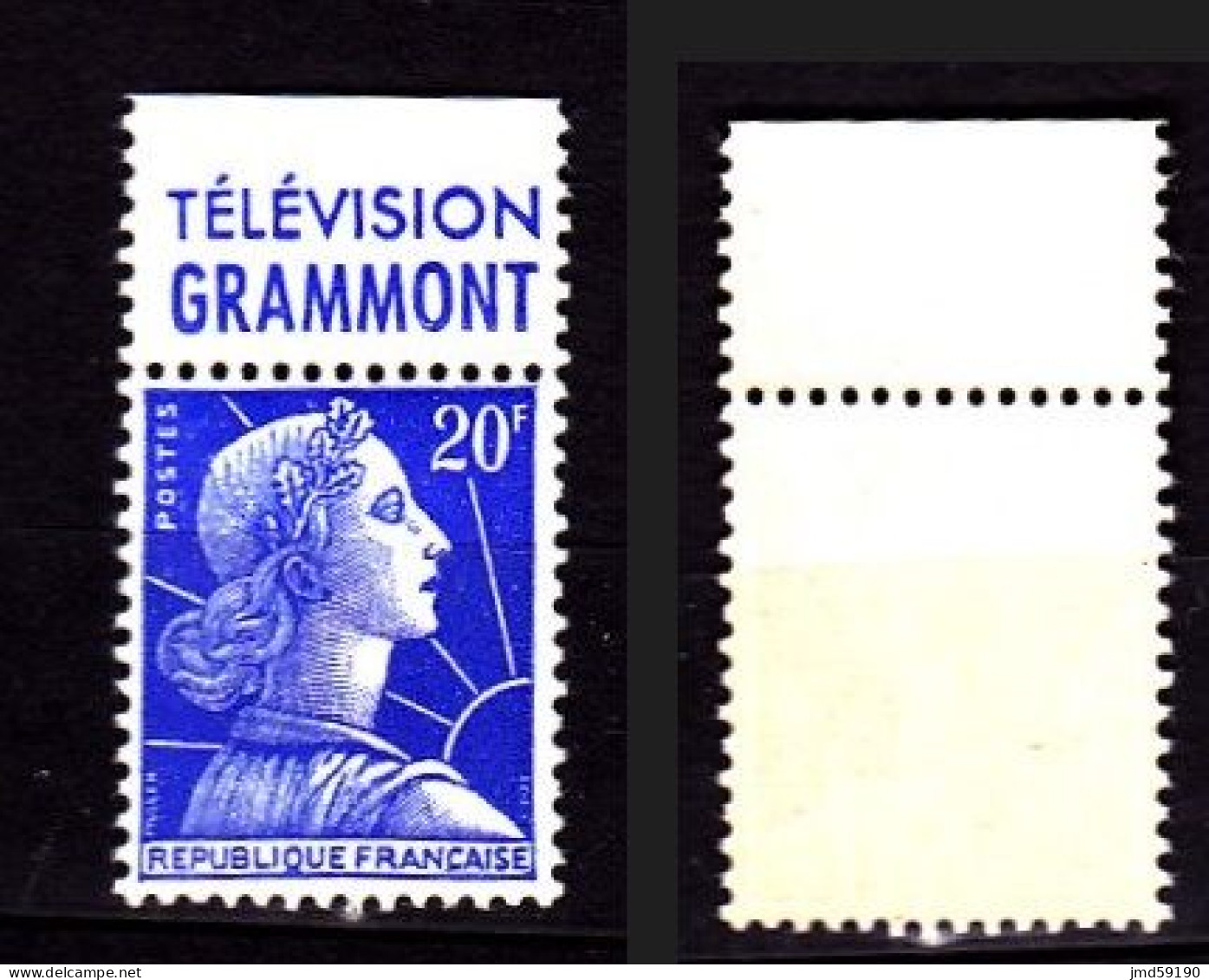 Timbre Neuf ** 1011B Marianne De Muller 20fr Bleu, Avec Bande Publicitaire TELEVISION GRAMMONT - Unused Stamps