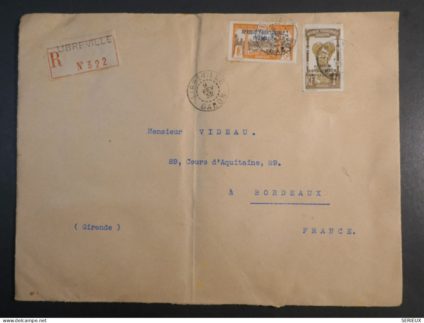 DM 21 AEF GABON BELLE  LETTRE RECO 1931 LIBREVILLE A BORDEAUX FRANCE  + AFF. INTERESSANT+ - Lettres & Documents