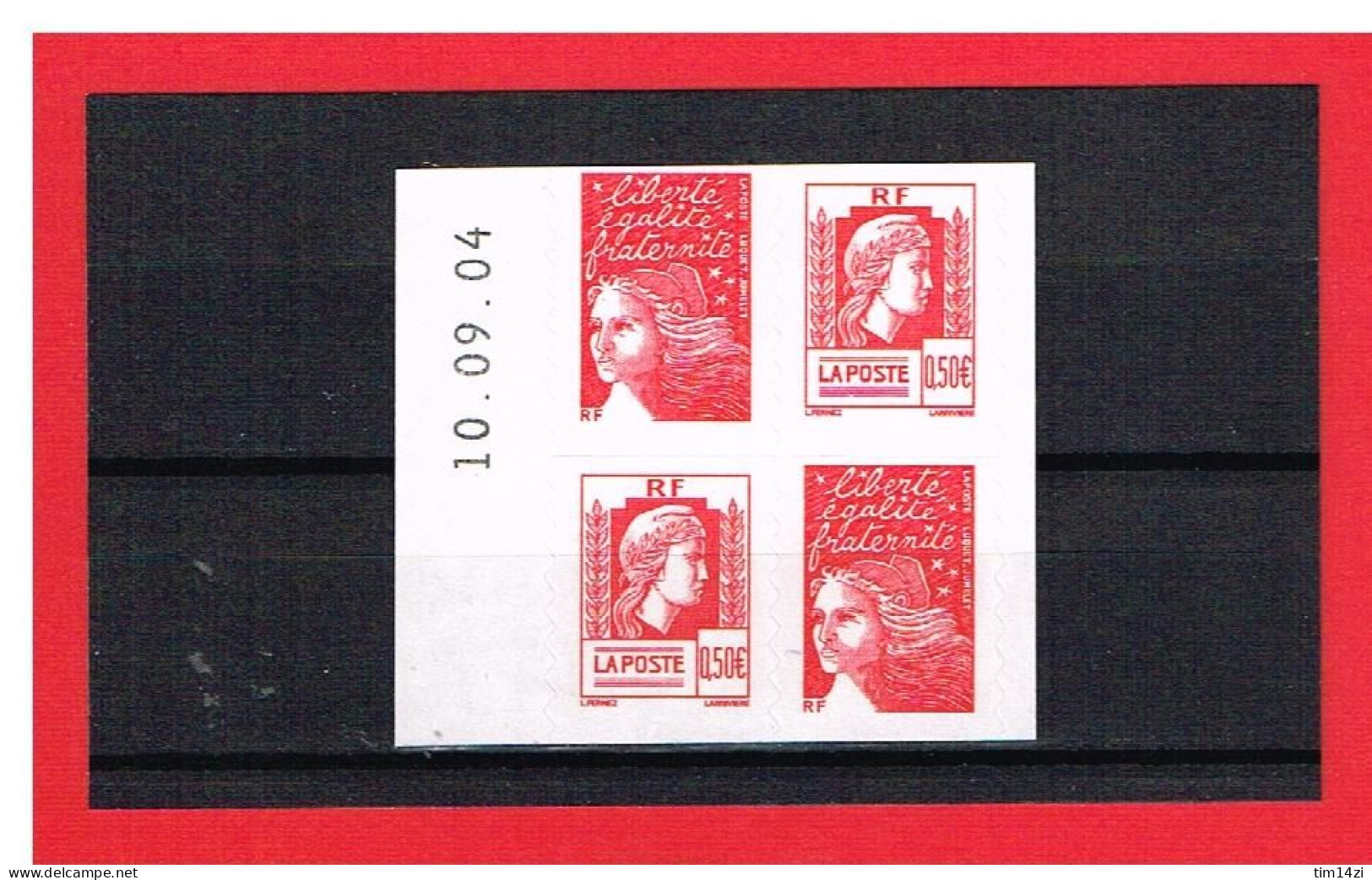 FRANCE -2004-  ADHESIFS** - 2 Paires - Date 10.09.04  - P N°43 Ou P N°3716 - Anniv Marianne D'ALGER - Y&T - COTE 12.00 € - Unused Stamps
