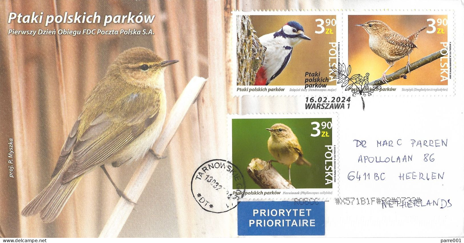 Poland 2024 Warsaw Great Spotted Woodpecker Dendrocopos Major Eurasian Wren Common Chiffchaff Bird FDC Cover - Pics & Grimpeurs