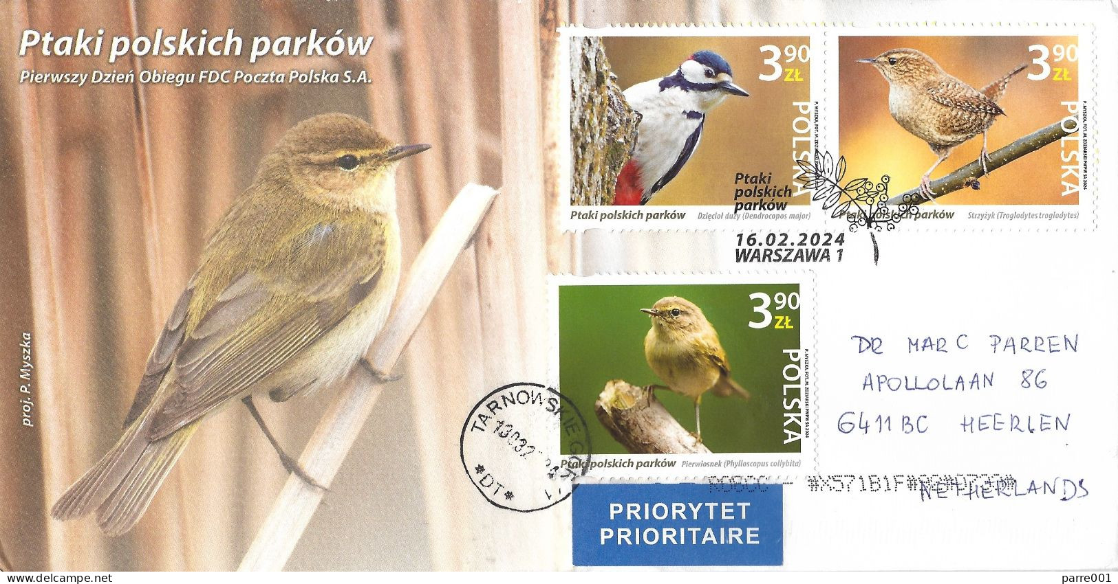 Poland 2024 Warsaw Great Spotted Woodpecker Dendrocopos Major Eurasian Wren Common Chiffchaff Bird FDC Cover - Picchio & Uccelli Scalatori