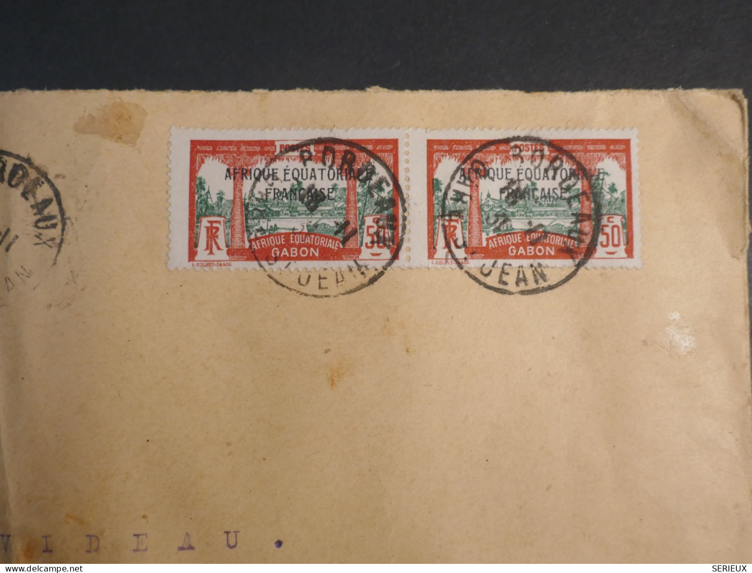 DM 21 AEF GABON BELLE  LETTRE RARE OBLITEREE BORDEAUX  1931 LIBREVILLE A BORDEAUX FRANCE  + AFF. INTERESSANT+ - Lettres & Documents