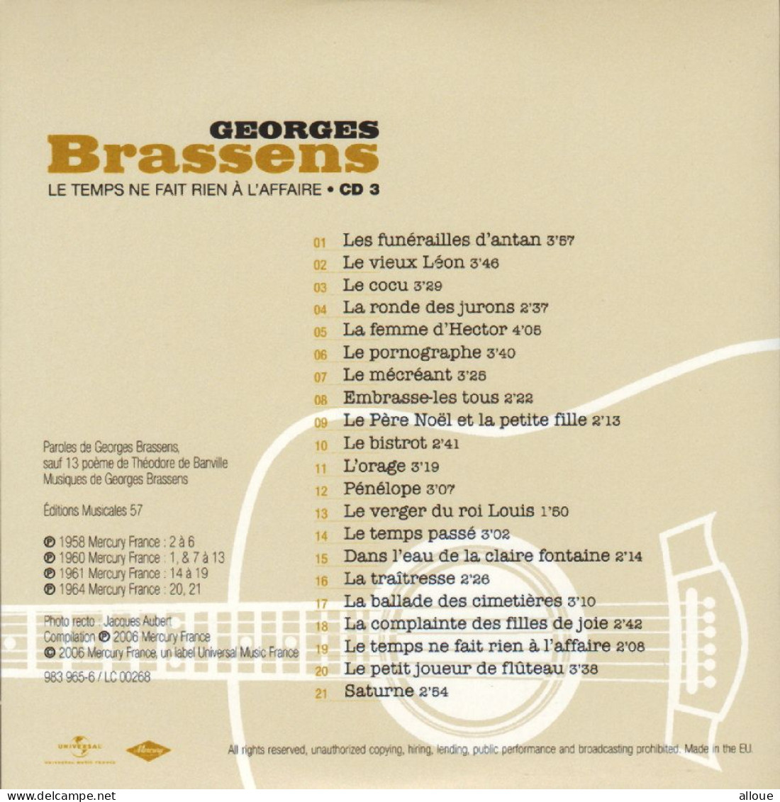 GEORGES BRASSENS  - COFFRET 5 CDS DANS UNE BOITE EN FER - LES 100 PLUS BELLES CHANSONS DE BRASSENS (2006)