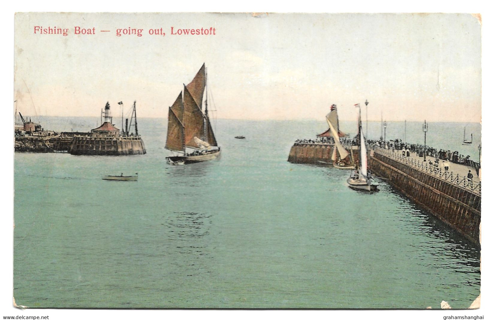 Postcard UK England Suffolk Lowestoft Harbour Fishing Boat Going Out Posted 1939 - Lowestoft