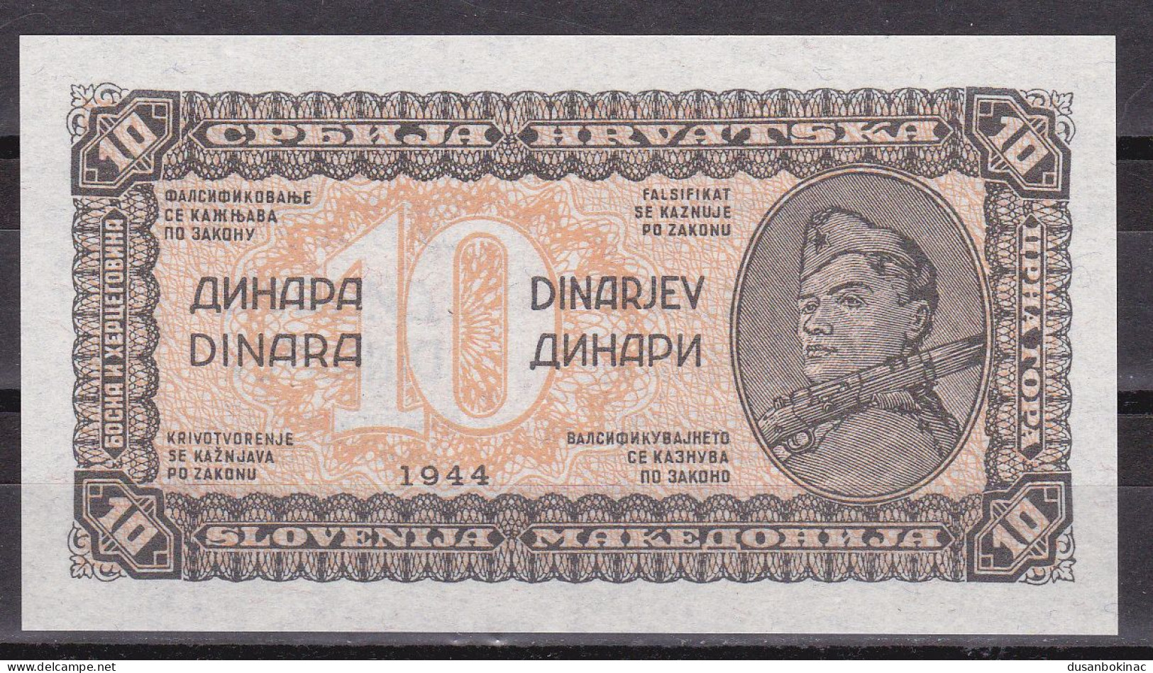Yugoslavia-10 Dinara 1944 Orange UNC - Yougoslavie