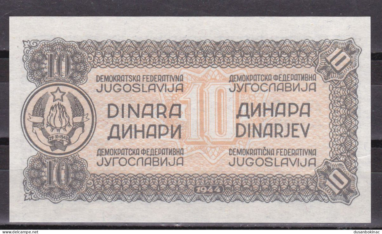 Yugoslavia-10 Dinara 1944 AUNC - Joegoslavië