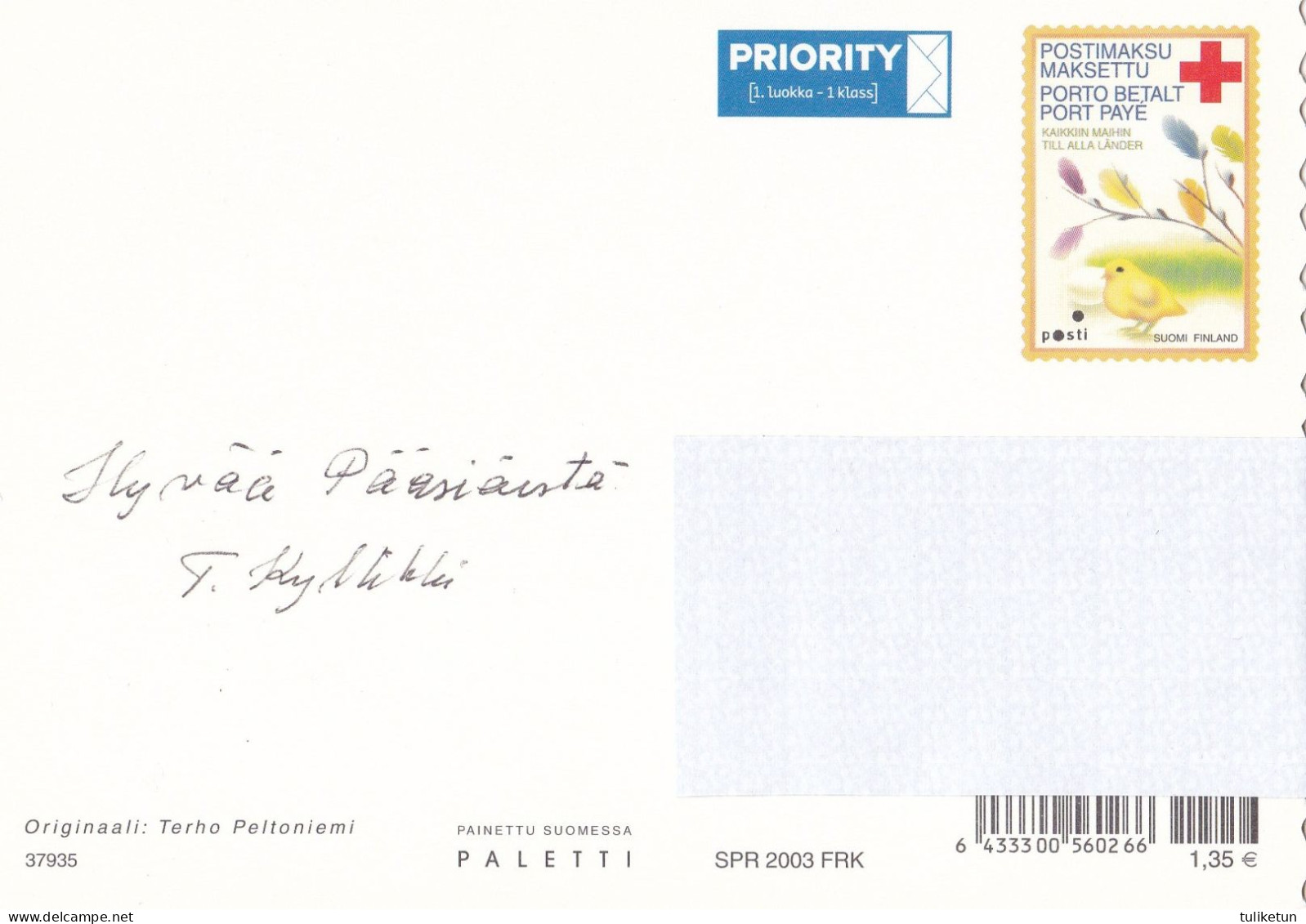 Postal Stationery - Easter Flowers - Daffodils - Willows - Eggs - Red Cross 2003 - Suomi Finland - Postage Paid - Postal Stationery