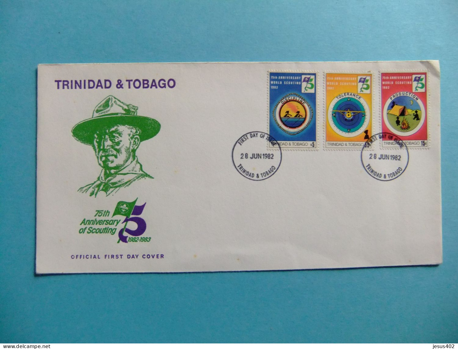 S3 FDC TRINIDAD & TOBAGO 1982 FIRST DAY OF ISSUE / 75 ANNIVERSARY Of SCOUTING / YVERT 452 / 454 - Trinidad En Tobago (1962-...)