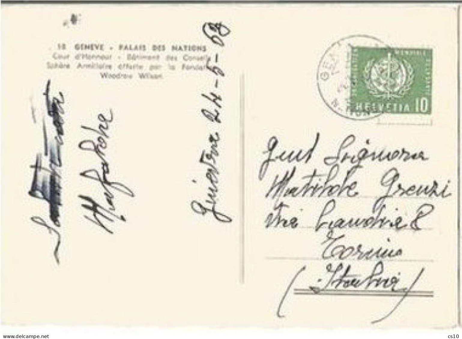 Suisse Service OMS-WHO Nations Unies C.10 Solo Franking Pcard Geneve 24may1963 Official Cachet X Italy - Covers & Documents
