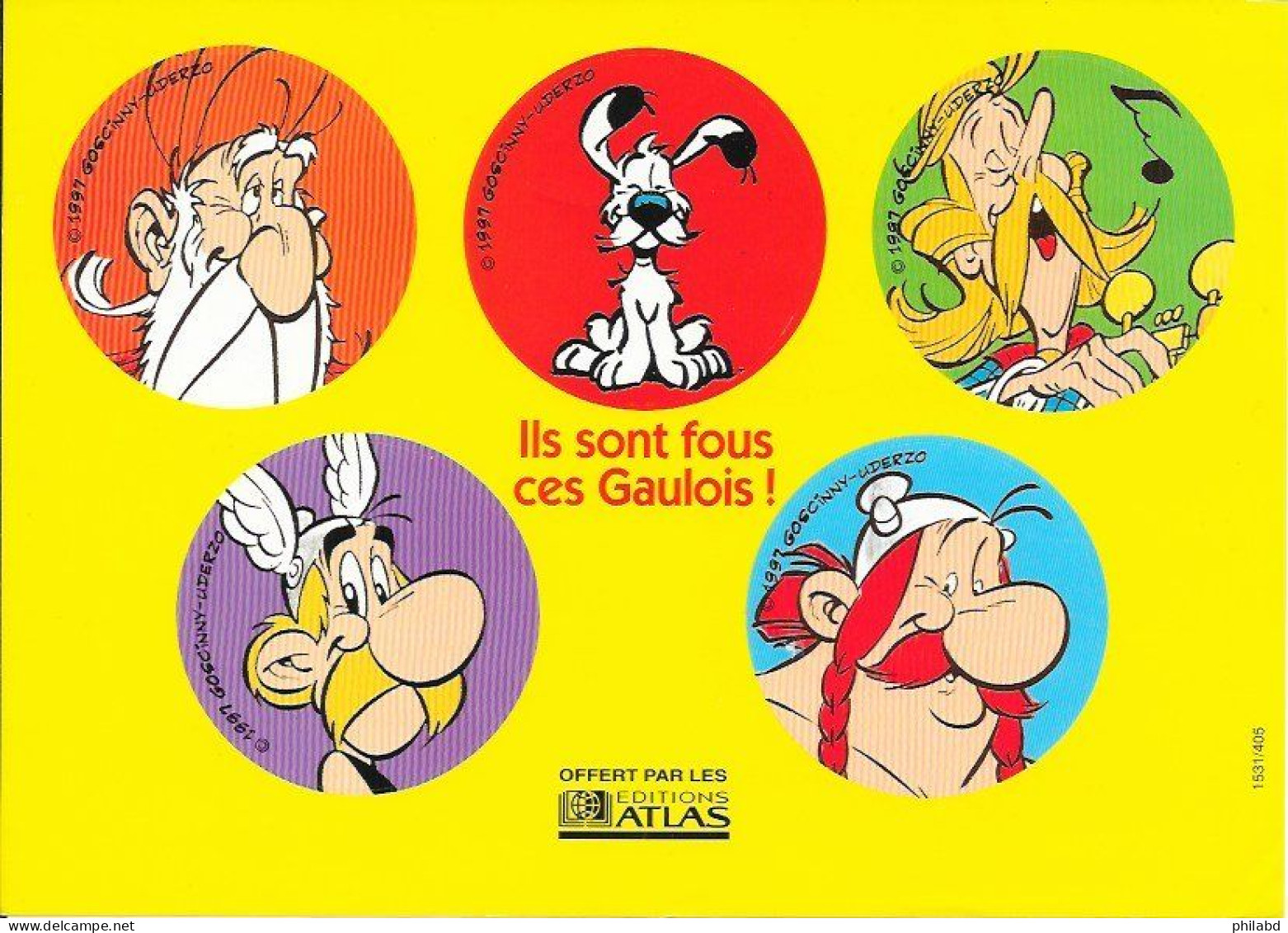 ASTERIX 5 Autocollants (Panoramix, Idéfix, Assurancetourix, Astérix, Obélix) - Les éditions Atlas 1997 Goscinny Uderzo - Autocolantes